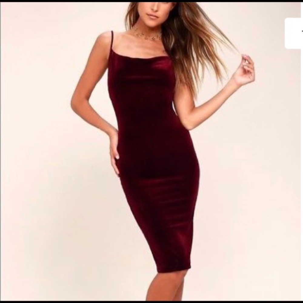 Burgundy velvet midi dress